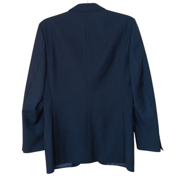 Cecil Gee Navy Blue Blazer Jacket 48 Made in Switzerland Viscose Pinstripe Hole - Picture 4 of 16